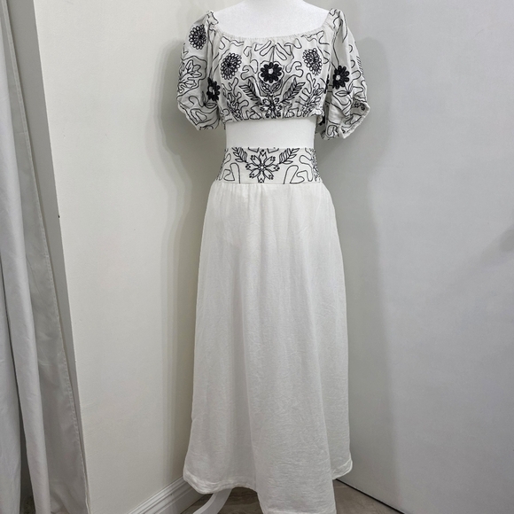 Free People Set Lotus In White Black Combo Size  L Large Cotton $168 NWT - Picture 6 of 15